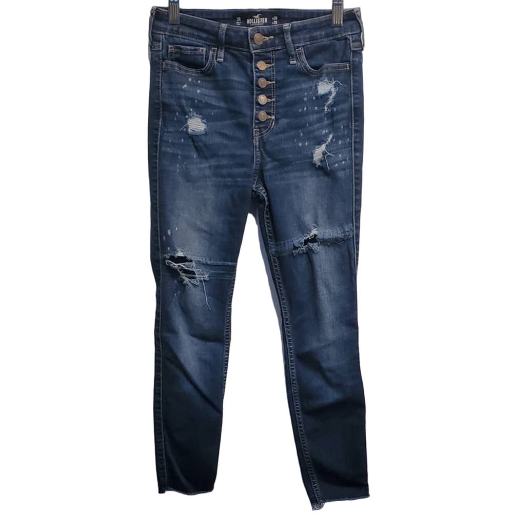Hollister Distressed Raw Hem High Rise Jeggings Jeans Button Fly Size 3R 26W 26L